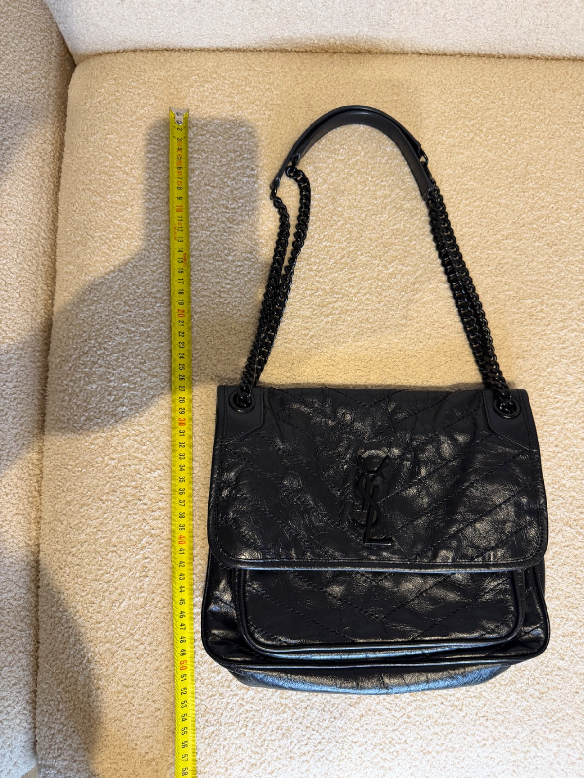 Saint Laurent – Borsa a spalla nera matelassé con catena