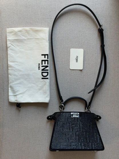 Fendi Peekaboo ISeeU Petite – Borsa nera con cristalli