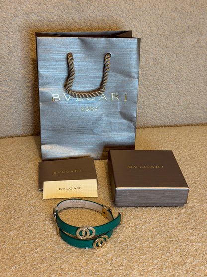Bulgari – Bracciale doppio giro in pelle verde smeraldo