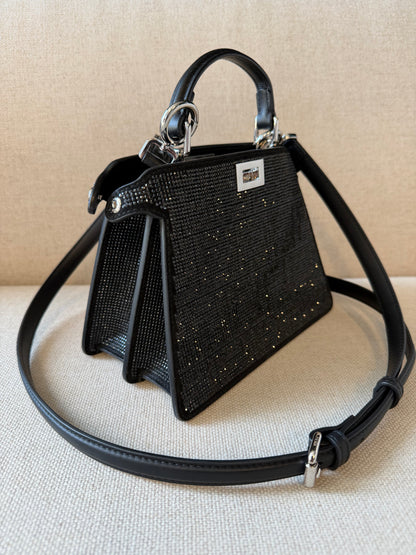 Fendi Peekaboo ISeeU Petite – Borsa nera con cristalli