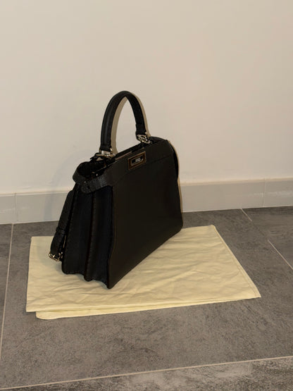 Fendi Peekaboo Medium Selleria – Borsa in pelle grigio scuro