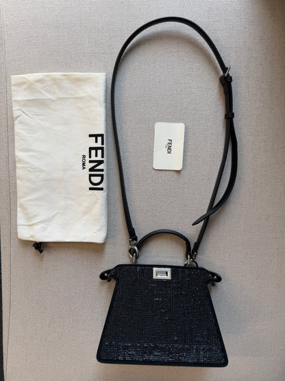 Fendi Peekaboo ISeeU Petite – Borsa nera con cristalli