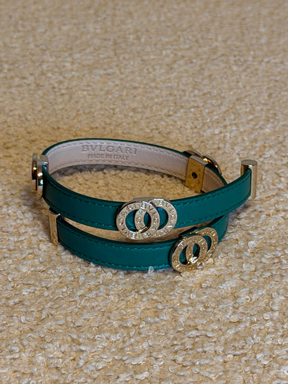 Bulgari – Bracciale doppio giro in pelle verde smeraldo