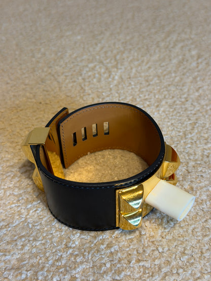 Hermès Collier de Chien – Bracciale in pelle nera con dettagli dorati