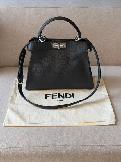 Fendi Peekaboo Medium Selleria – Borsa in pelle grigio scuro