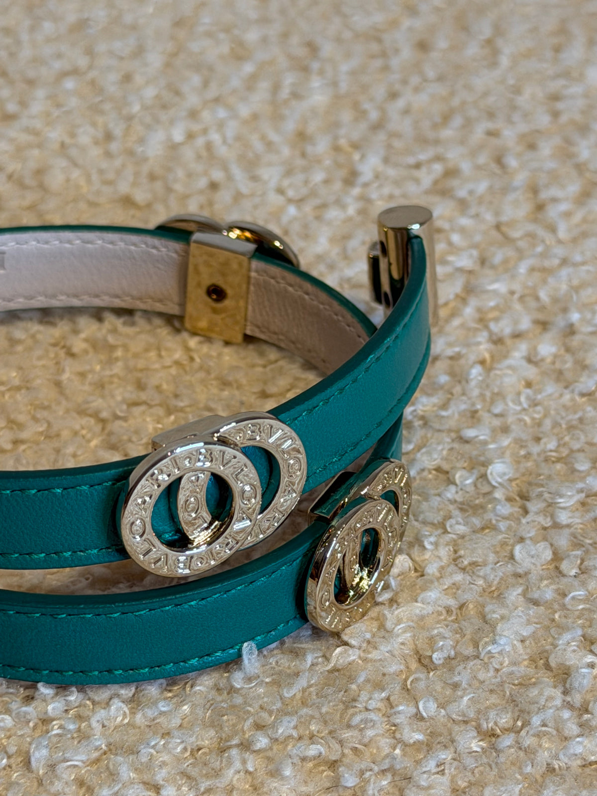Bulgari – Bracciale doppio giro in pelle verde smeraldo