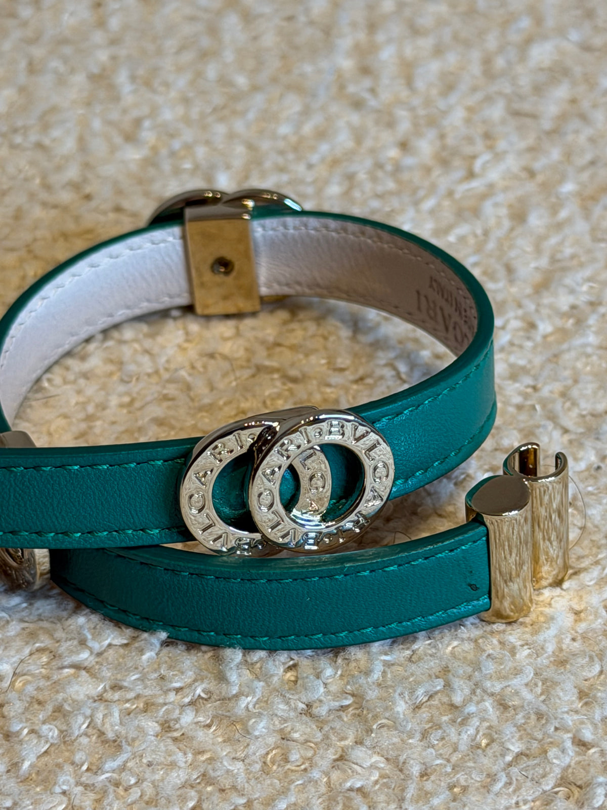 Bulgari – Bracciale doppio giro in pelle verde smeraldo
