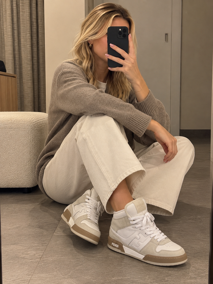 Fendi – Sneakers in pelle e suede panna e beige