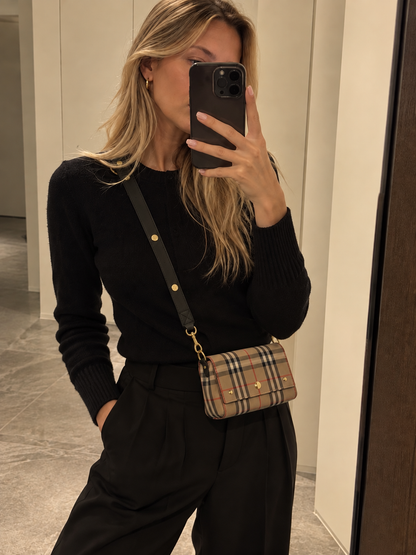 Burberry – Borsa a tracolla Vintage Check beige e nera