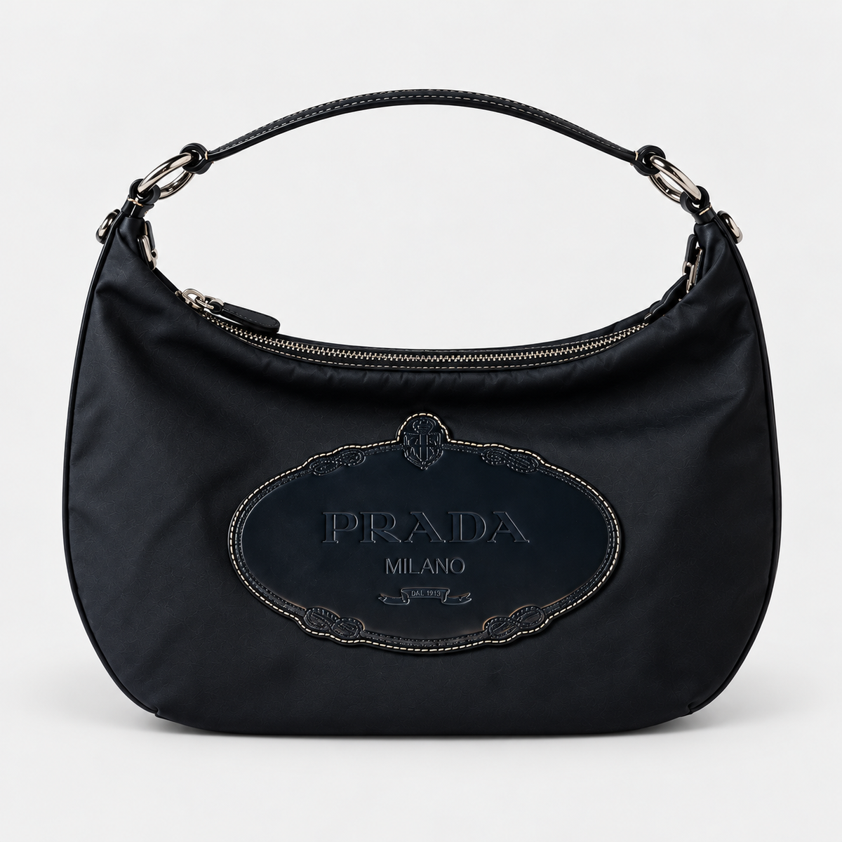 Prada – Borsa a spalla blu navy con logo in pelle