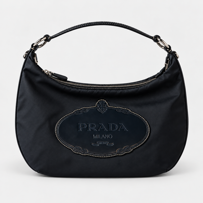 Prada – Borsa a spalla blu navy con logo in pelle