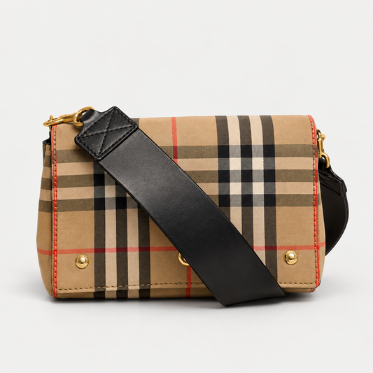 Burberry – Borsa a tracolla Vintage Check beige e nera