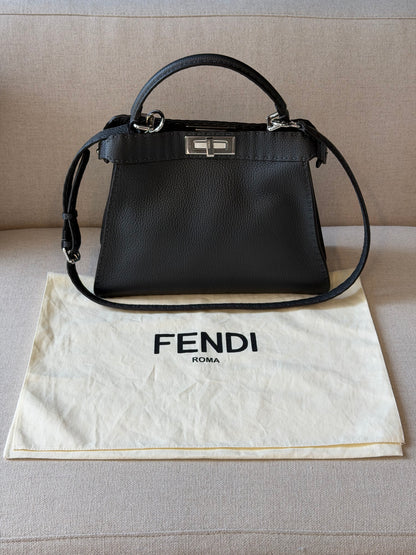 Fendi Peekaboo Medium Selleria – Borsa in pelle grigio scuro