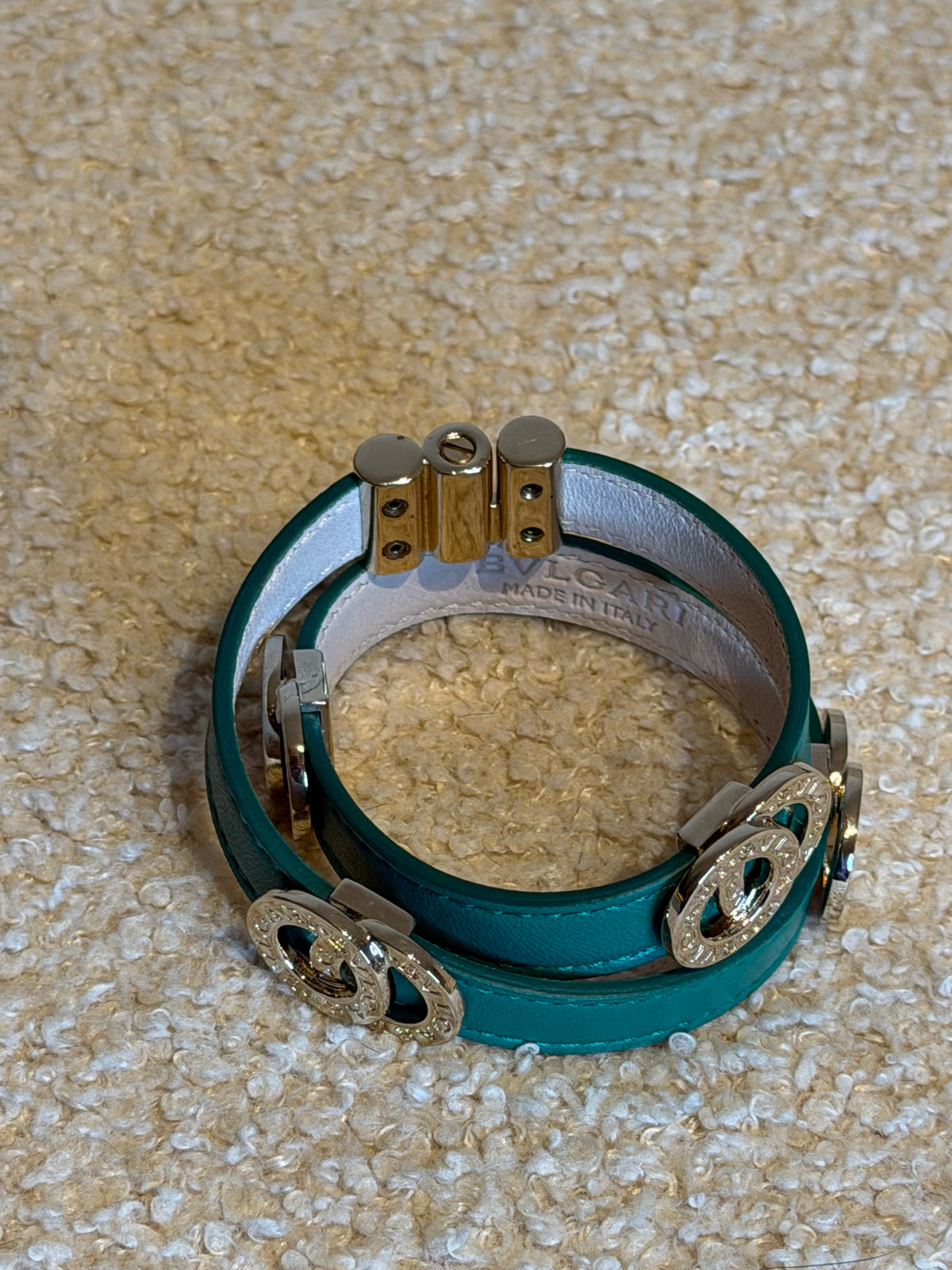 Bulgari – Bracciale doppio giro in pelle verde smeraldo