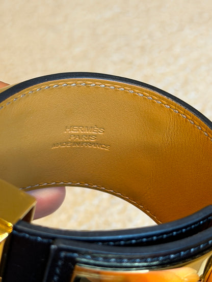 Hermès Collier de Chien – Bracciale in pelle nera con dettagli dorati