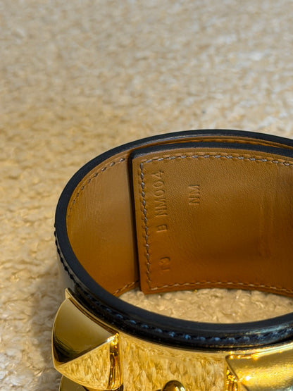 Hermès Collier de Chien – Bracciale in pelle nera con dettagli dorati