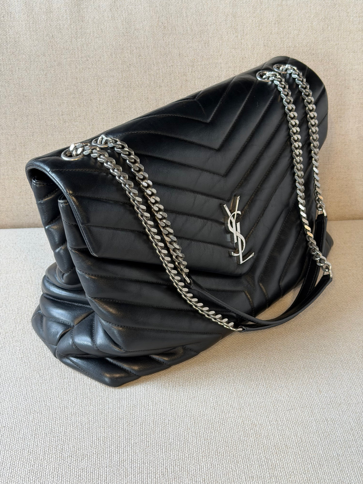 Saint Laurent – Borsa a spalla in pelle nera matelassé