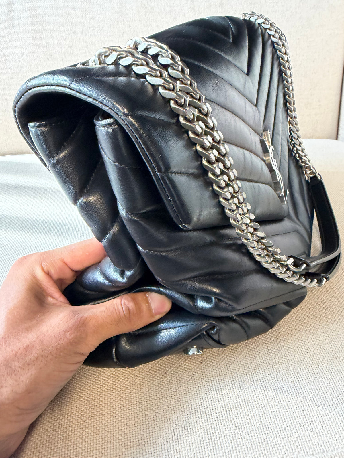Saint Laurent – Borsa a spalla in pelle nera matelassé