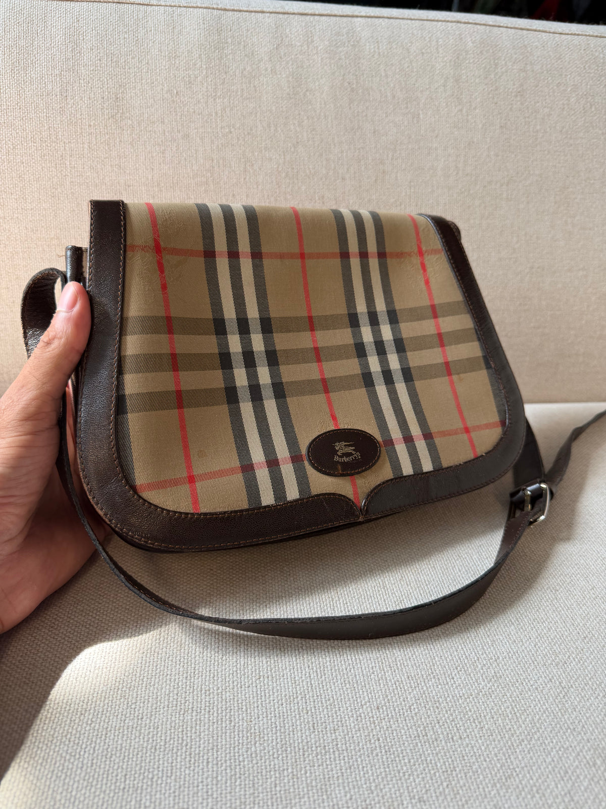 Burberry vintage – Borsa a tracolla in tela check beige