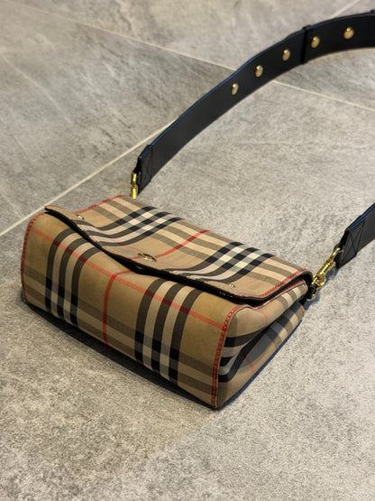 Burberry – Borsa a tracolla Vintage Check beige e nera