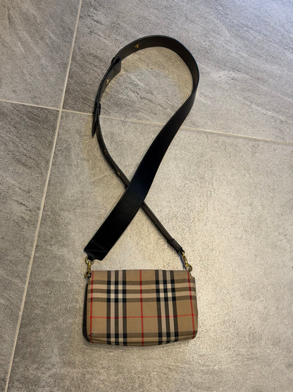 Burberry – Borsa a tracolla Vintage Check beige e nera
