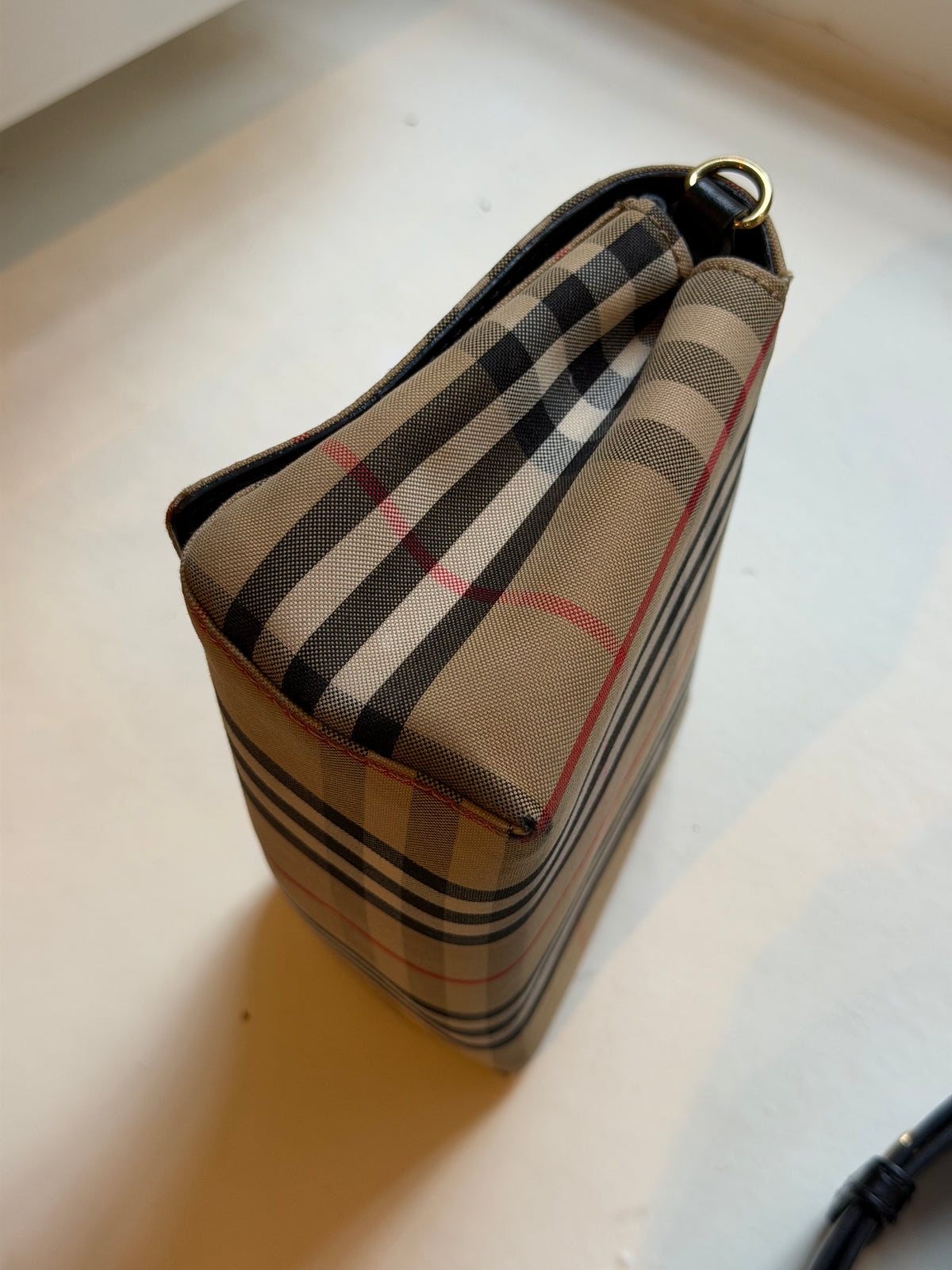 Burberry – Borsa a tracolla Vintage Check beige e nera