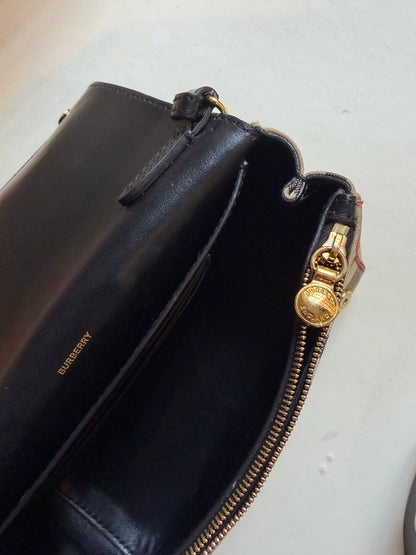 Burberry – Borsa a tracolla Vintage Check beige e nera