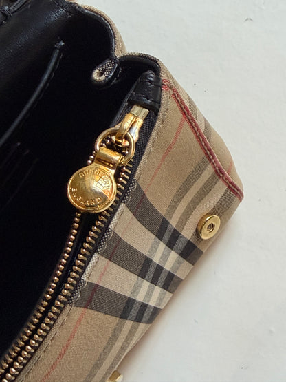 Burberry – Borsa a tracolla Vintage Check beige e nera
