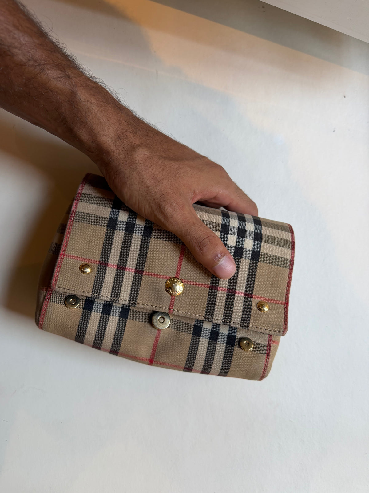 Burberry – Borsa a tracolla Vintage Check beige e nera