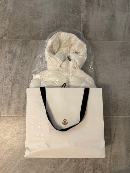 Moncler – Piumino donna bianco avorio con cappuccio
