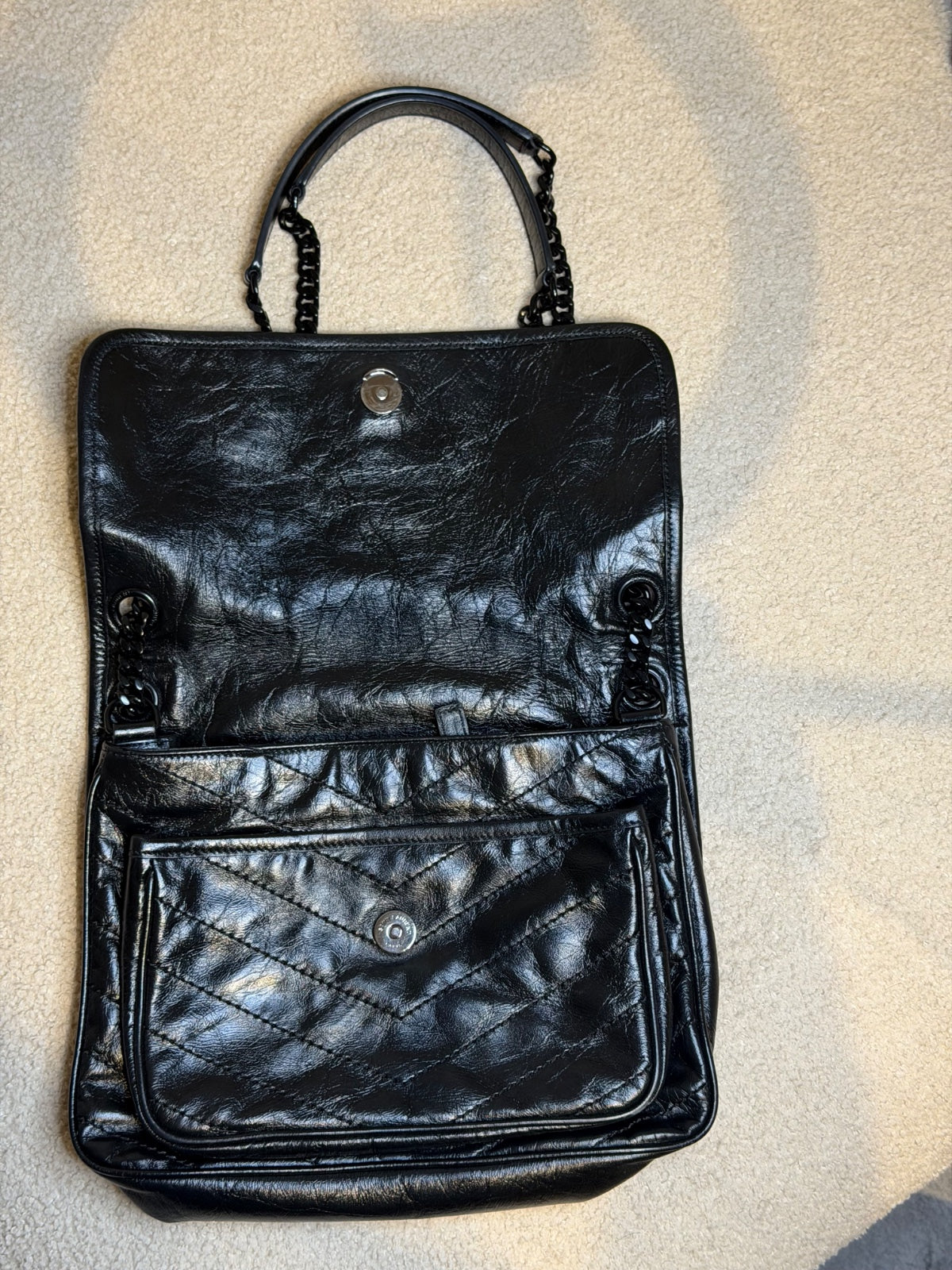 Saint Laurent – Borsa a spalla nera matelassé con catena