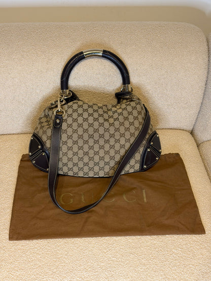 Gucci – Borsa a mano in tessuto GG con nappe