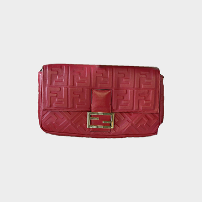 Fendi Baguette Large – Borsa in pelle rossa con motivo FF