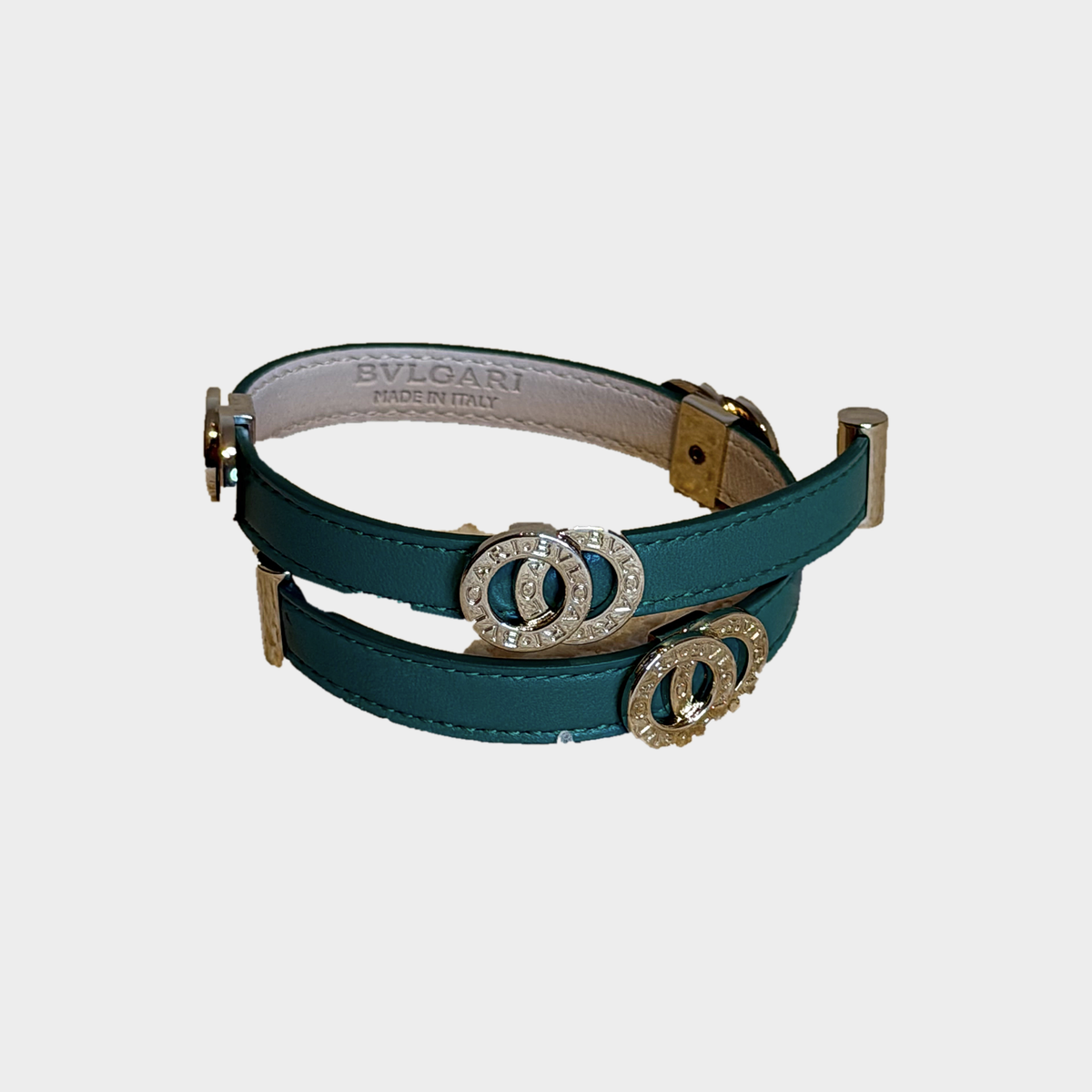 Bulgari – Bracciale doppio giro in pelle verde smeraldo
