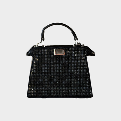 Fendi Peekaboo ISeeU Petite – Borsa nera con cristalli