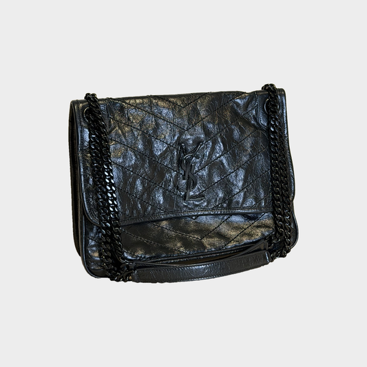 Saint Laurent – Borsa a spalla nera matelassé con catena
