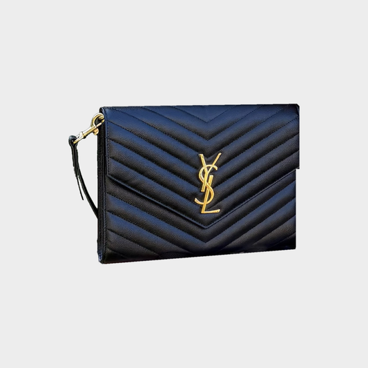 Saint Laurent – Pochette nera matelassé con laccetto da polso